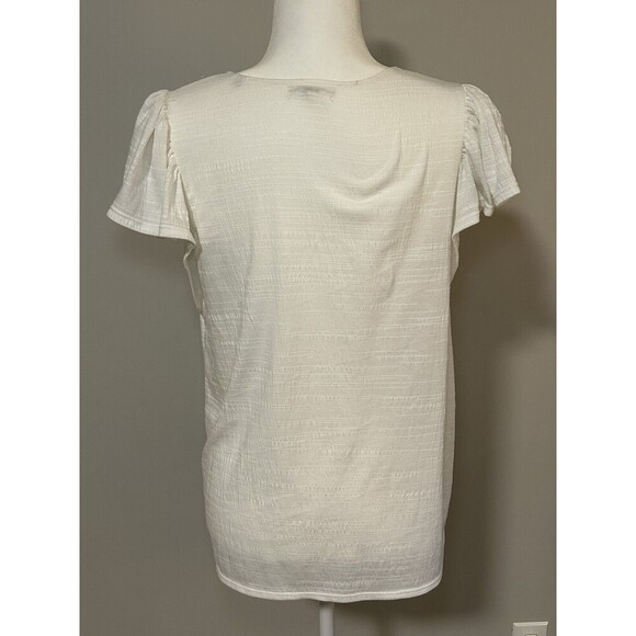 MAX STUDIO Ruffle Sleeve Scoop Neck Textured Cream Top Medium - Picture 4 of 8